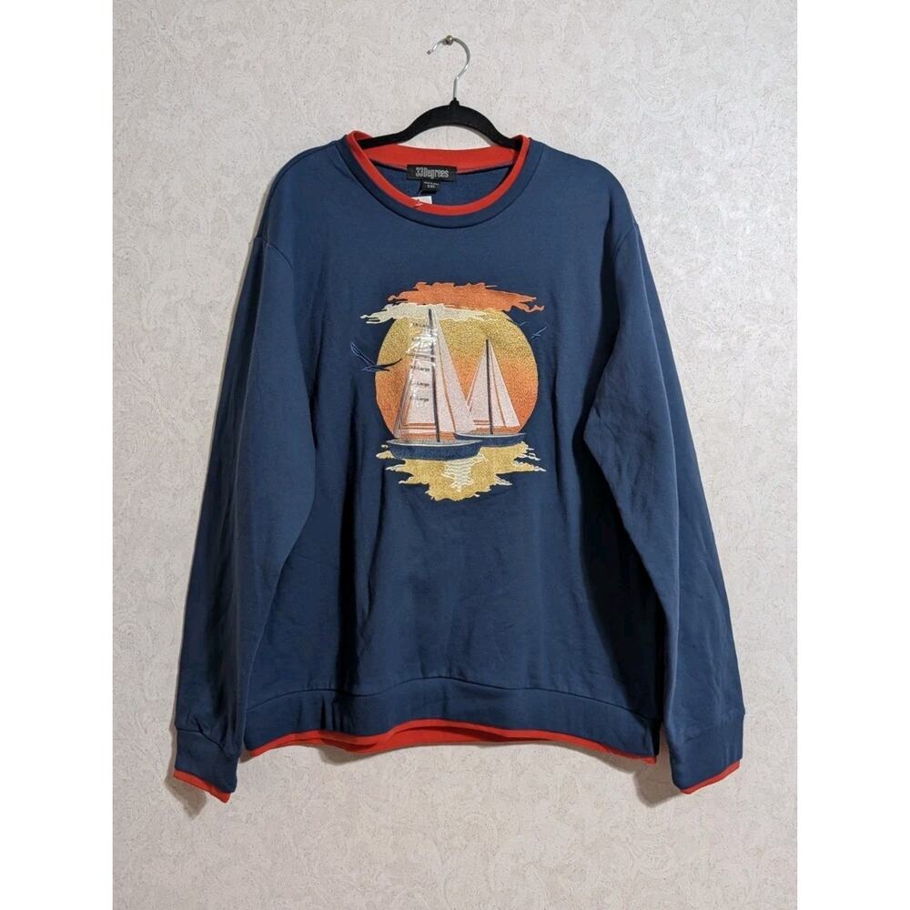 NWT Cracker Barrel Sailboat (2XL) XXLarge Embroidered Fleece Blue Sweatshirt